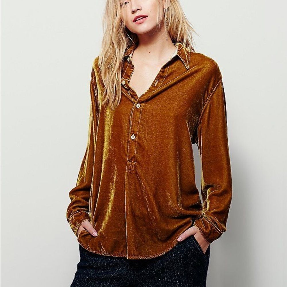 CP Shades Velvet Henley Pullover Silk Rayon Small